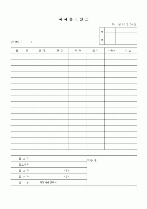 (제조/생산)자재 출고 전표