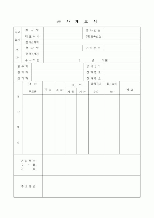 (공사관리)공사개요서