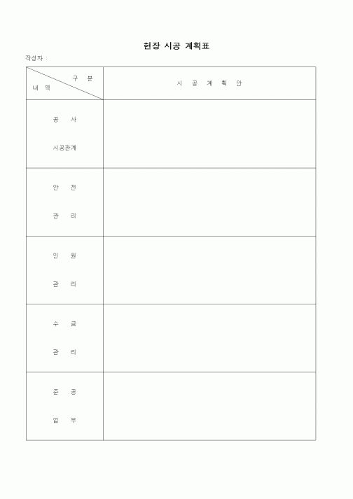 (공사관리)현장 시공 계획표