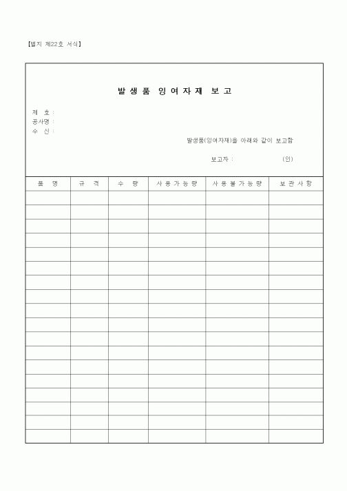 (자재관리)발생품잉여자재보고서