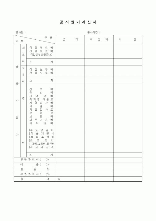 (공사예산/실행)공사원가계산서1