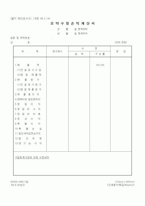 (세무/회계)요약수정손익계산서