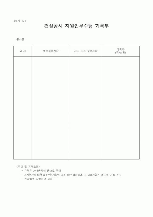 (노무관리)건설공사지원업무수행기록부