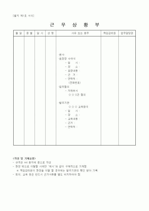 (인사/노무)근무상황부2