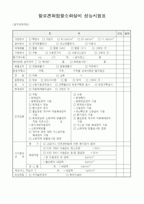 (기타행정서식)할로겐화합물소화설비성능시험표
