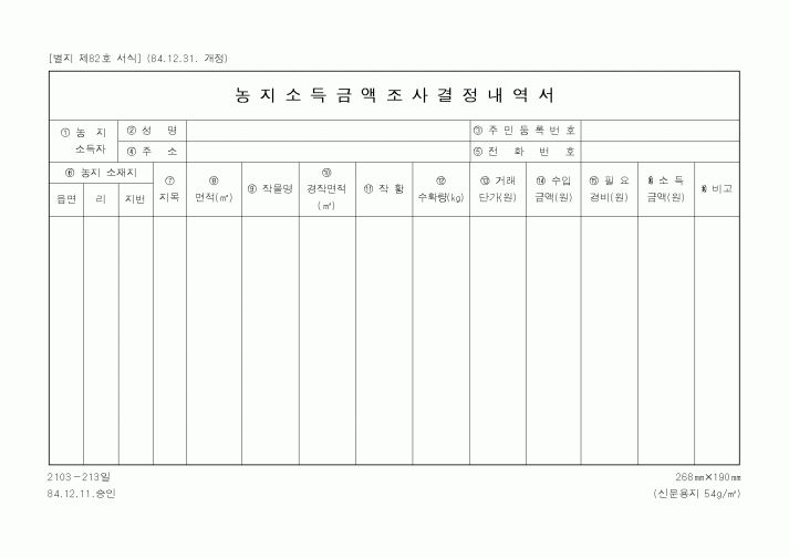 (세무/회계)농지소득금액조사결정내역서