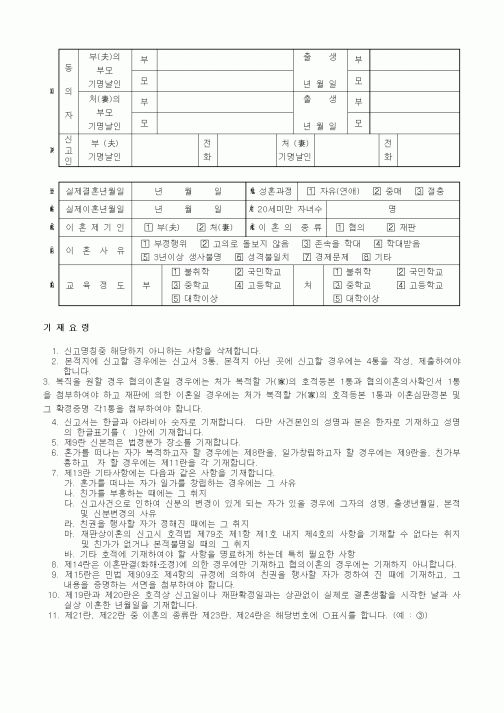 (혼인/이혼)이혼(친권자지정)신고(후면)