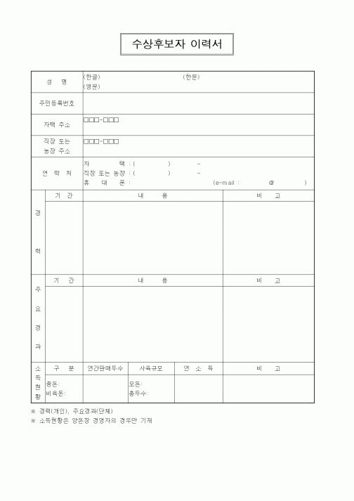 (인사/노무)수상후보자 이력서