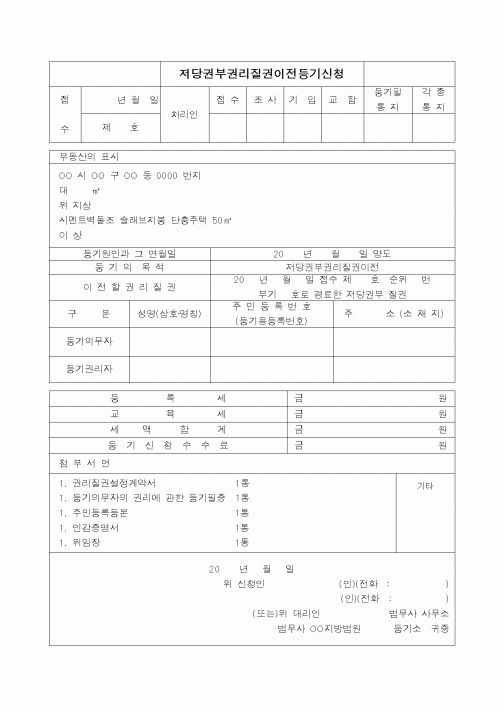 (부동산)저당권부권리질권이전등기신청