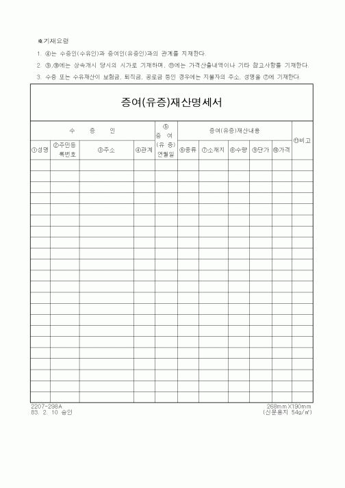(세무/회계)증여(유증)재산명세서1