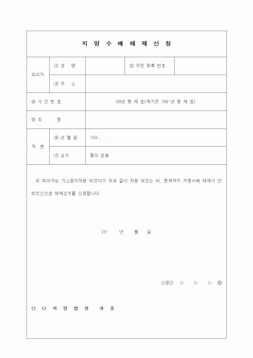 (형사소송)지명수배해제신청