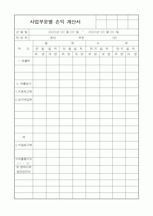 (세무/회계)사업부문별 손익 계산서2