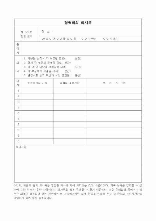 (경영)경영회의 의사록