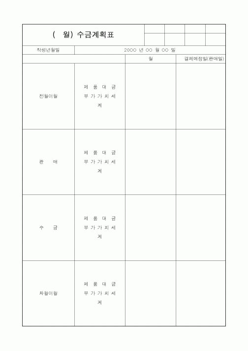 (판매/영업)(월) 수금계획표1