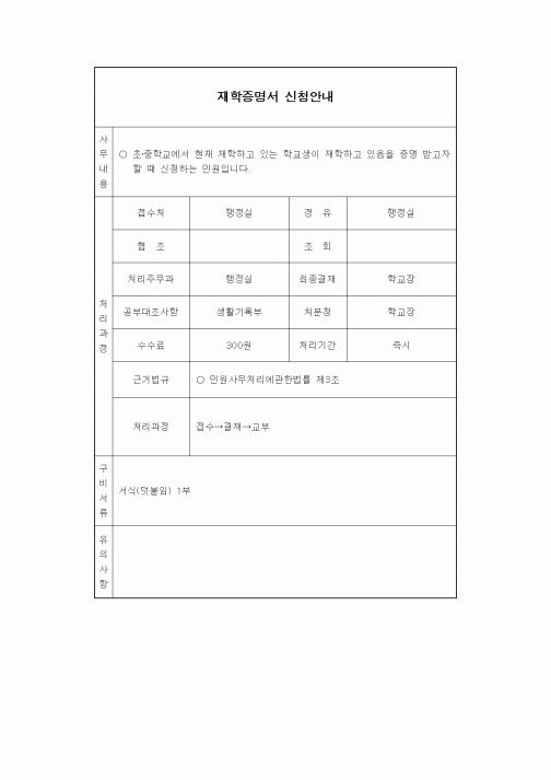 (중/고등학교)재학증명서 신청안내