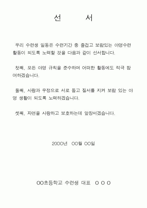 (초등학교)선서(야영수련활동)