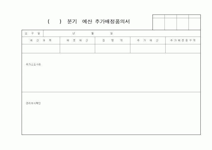 (총무)（） 분기예산 추가배정품의서