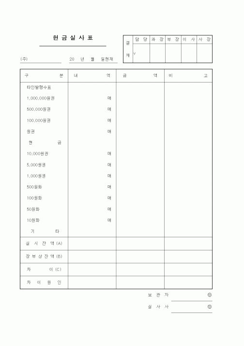 (세무/회계)현금실사표