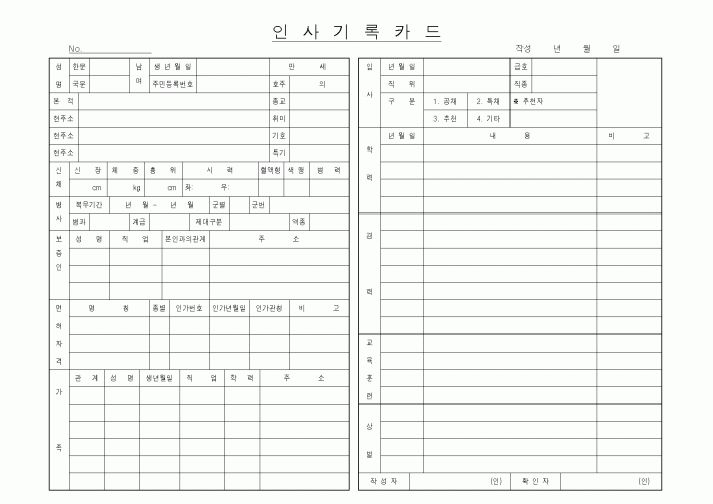 (인사/노무)인사기록카드