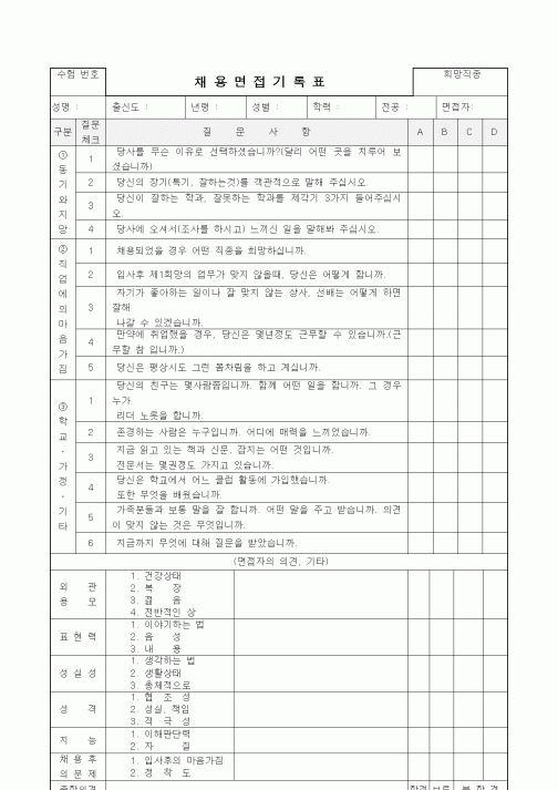 (인사/노무)채용면접기록표2