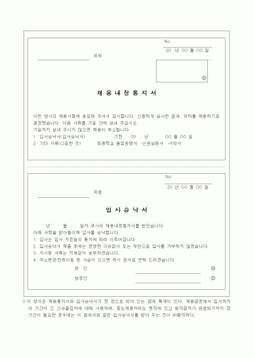(인사/노무)채용내정통지서1
