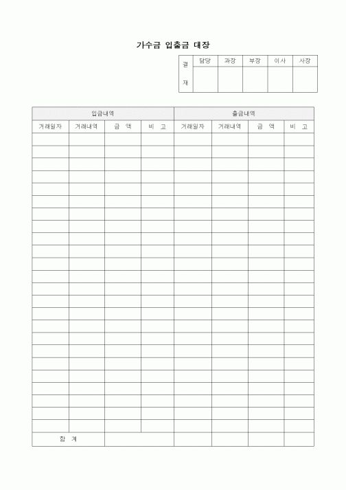 (세무/회계)가수금 입출금 대장