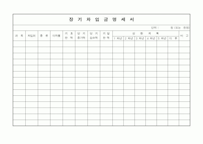 (세무/회계)장기차입금명세서1