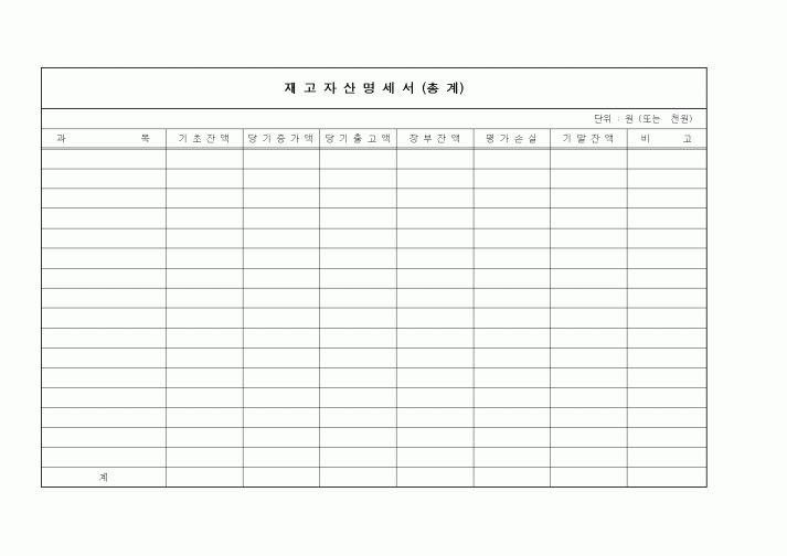 (세무/회계)재고자산명세서(총계)