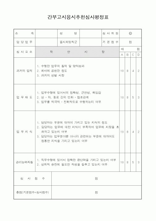 (인사/노무)간부고시응시추천심사평정표1