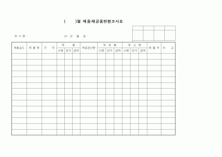 (제조/생산)제품·재공품현황조사표
