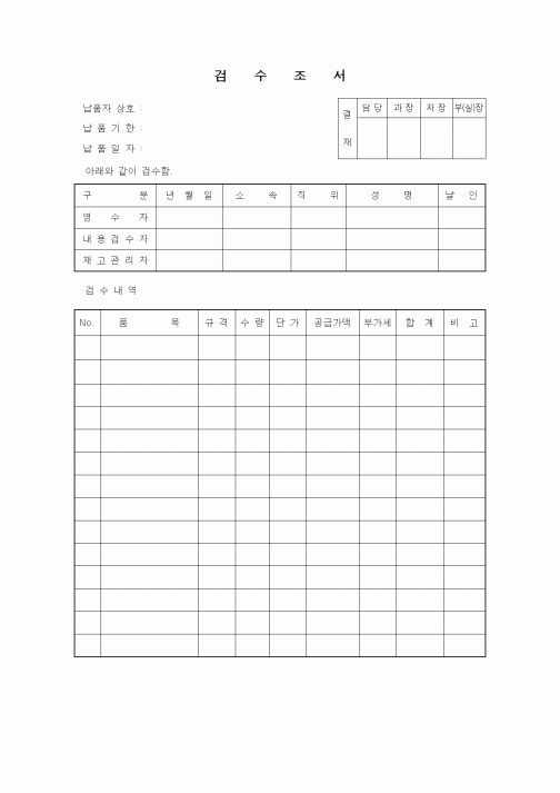 (제조/생산)검수조서