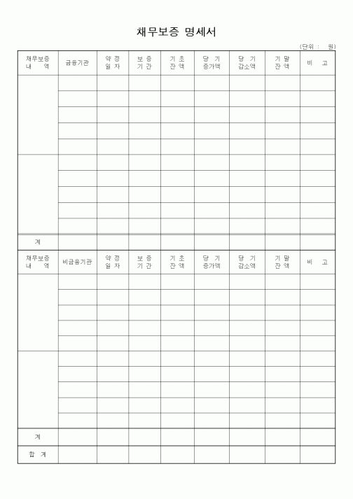 (세무/회계)채무보증 명세서