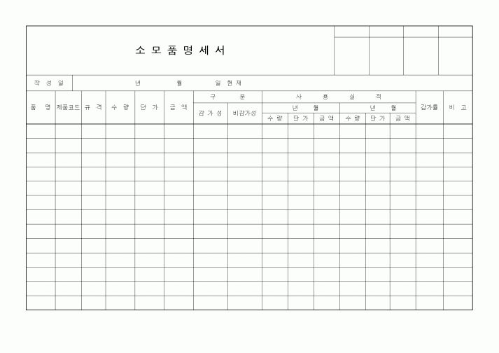 (제조/생산)소모품명세서
