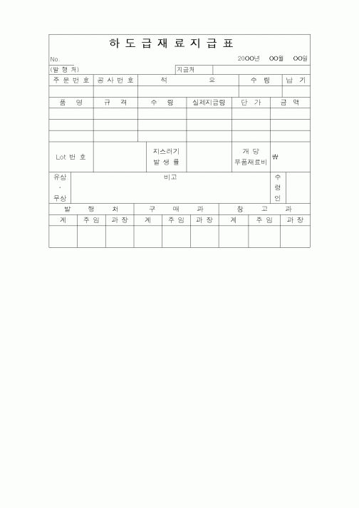 (구매/외주서식)하도급재료지급표1