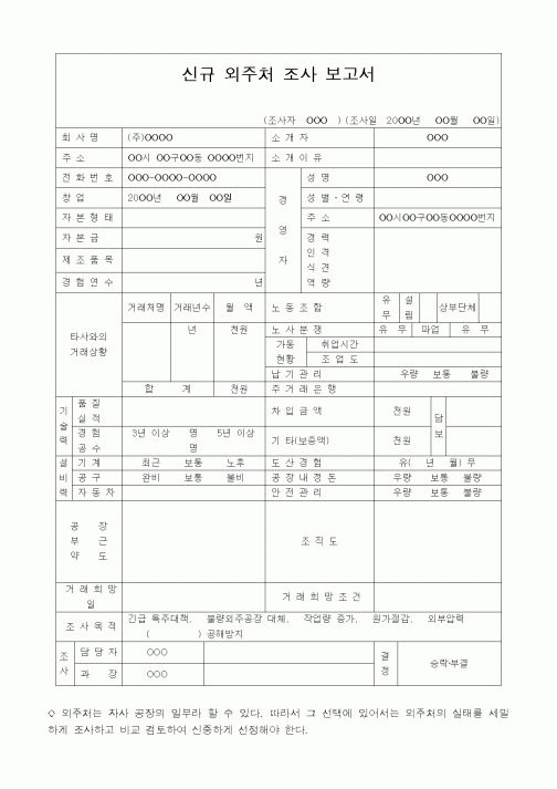 (구매/외주서식)신규 외주처 조사 보고서