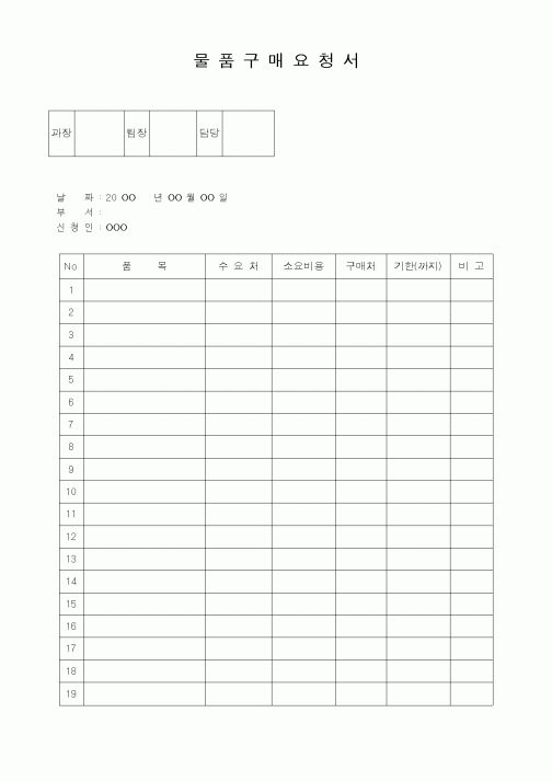 (구매/외주서식)물품구매요청서