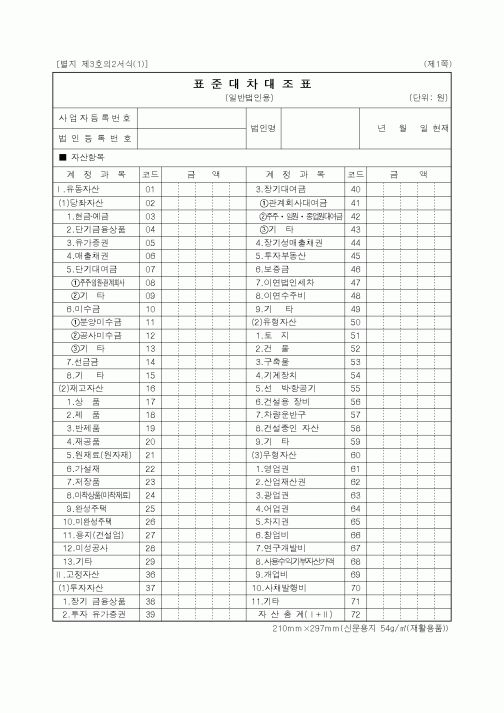 (세무/회계)표준대차대조표