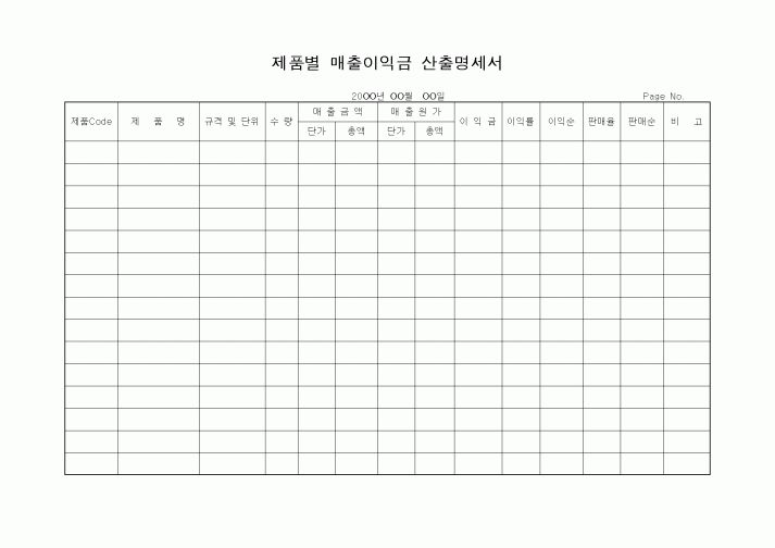 (판매/영업)제품별 매출이익금 산출명세서2