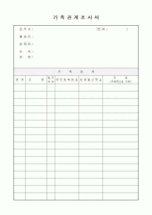 (인사/노무)가족관계조사서1