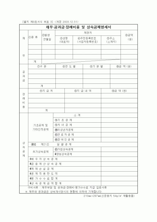 (세무/회계)채무·공과금·장례비용 및 상속공제명세서