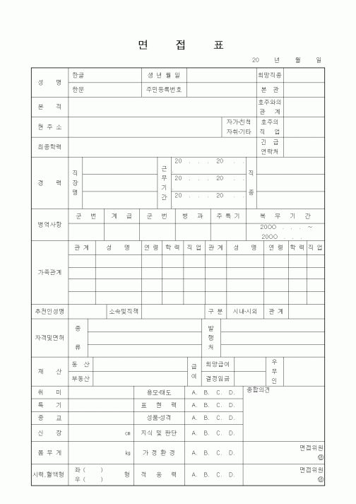 (인사/노무)면접표1