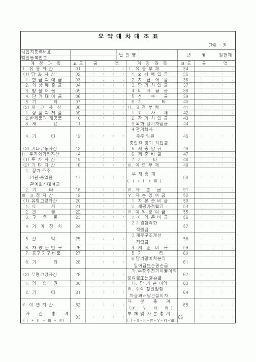 (세무/회계)요약대차대조표1