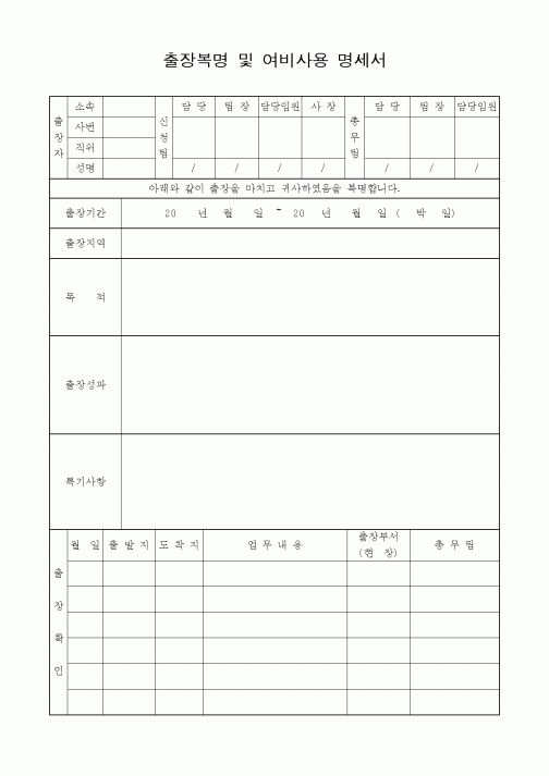 (세무/회계)출장복명 및 여비사용명세서