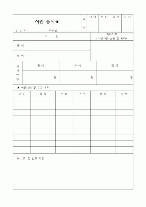 (기타)직원 중식표