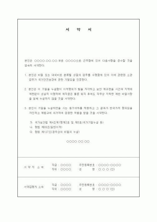 (인사/노무)서약서(비밀보안)(4)