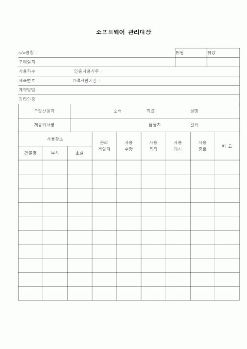 (제조/생산)소프트웨어 관리대장