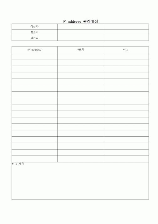 (총무)IP address 관리대장