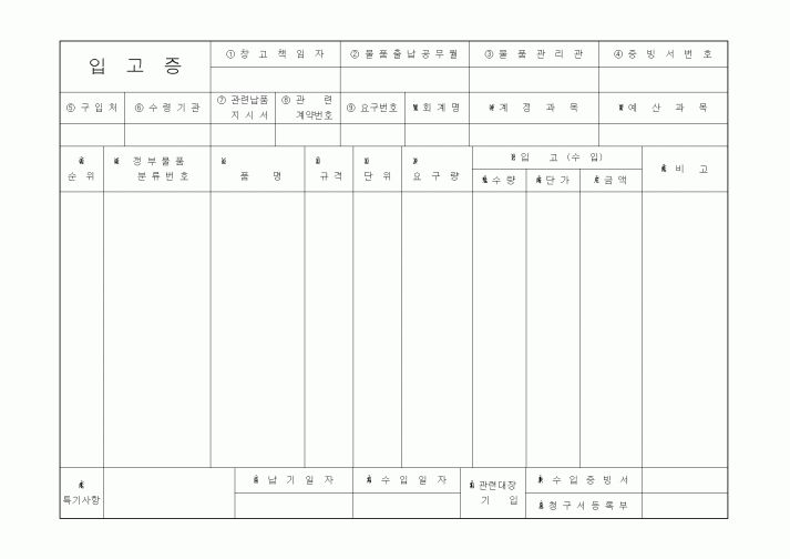(무역/수출입)입고증