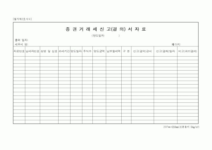 (국세청)증권거래세신고(결의)서자료