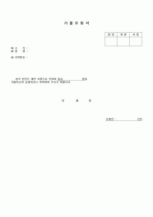 (인사/노무)가불 요청서
